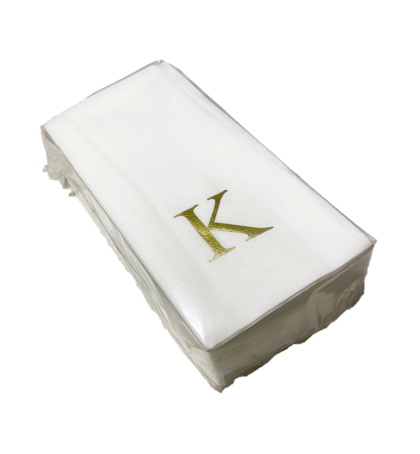 Gold Initial Guest Size Napkin -Foil Print/Textile Like Linen Feel 30 pk