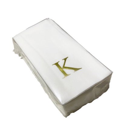 Gold Initial Guest Size Napkin -Foil Print/Textile Like Linen Feel 30 pk