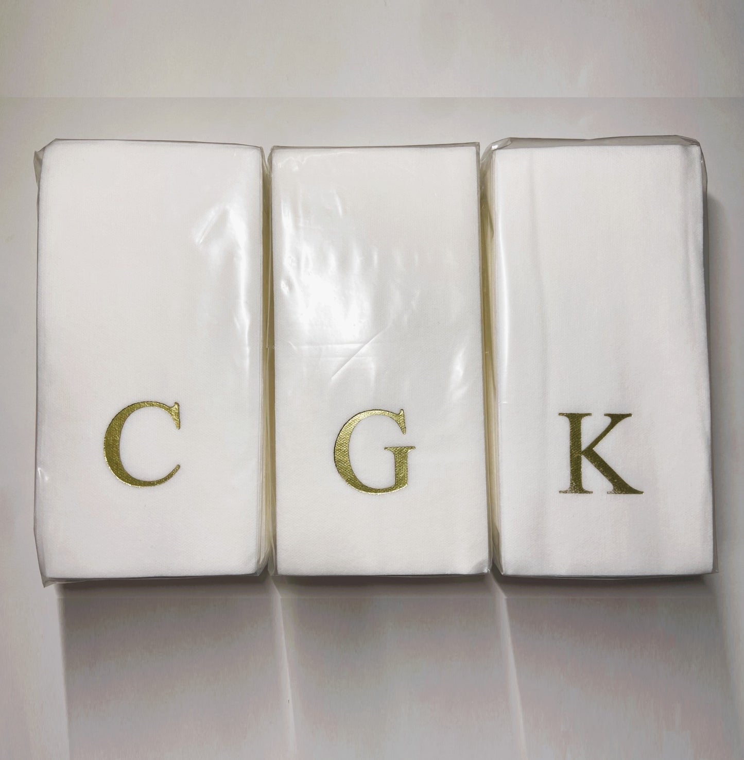 Gold Initial Guest Size Napkin -Foil Print/Textile Like Linen Feel 30 pk