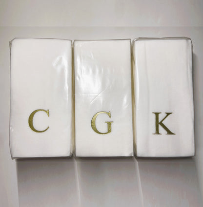 Gold Initial Guest Size Napkin -Foil Print/Textile Like Linen Feel 30 pk