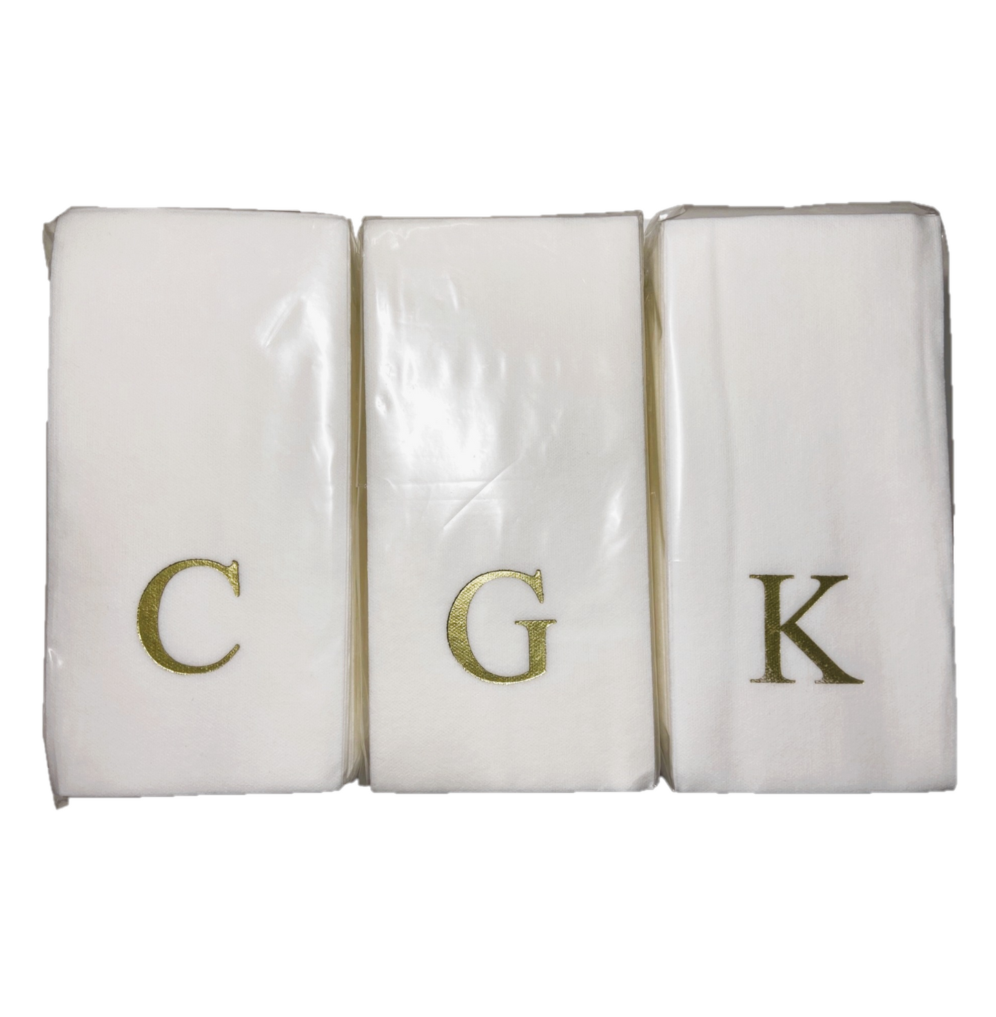 Gold Initial Guest Size Napkin -Foil Print/Textile Like Linen Feel 30 pk