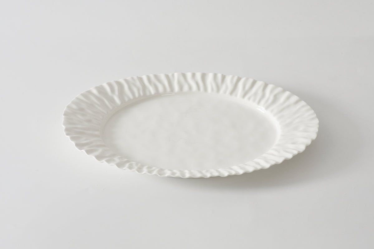 White Crinkle Style Large Oval Platter - Oven Safe