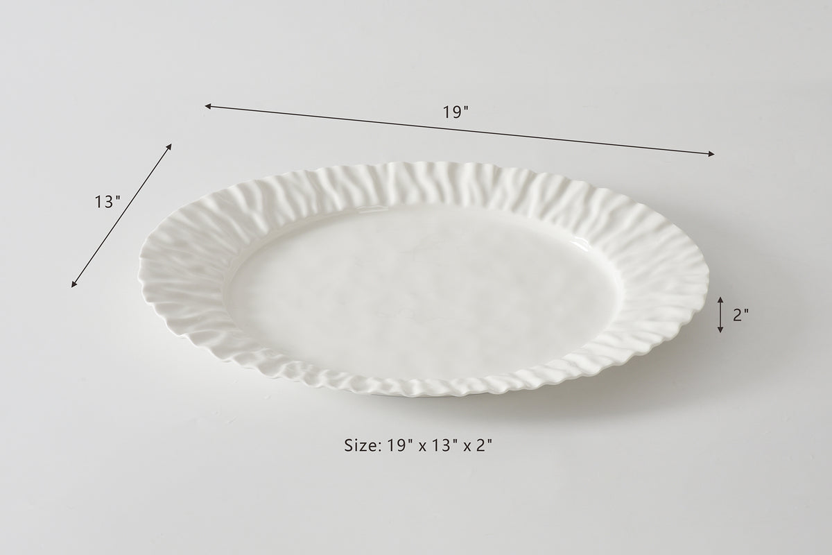 White Crinkle Style Large Oval Platter - Oven Safe