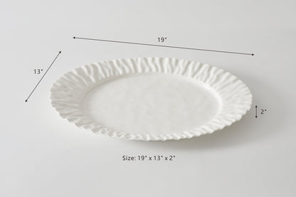 White Crinkle Style Large Oval Platter - Oven Safe