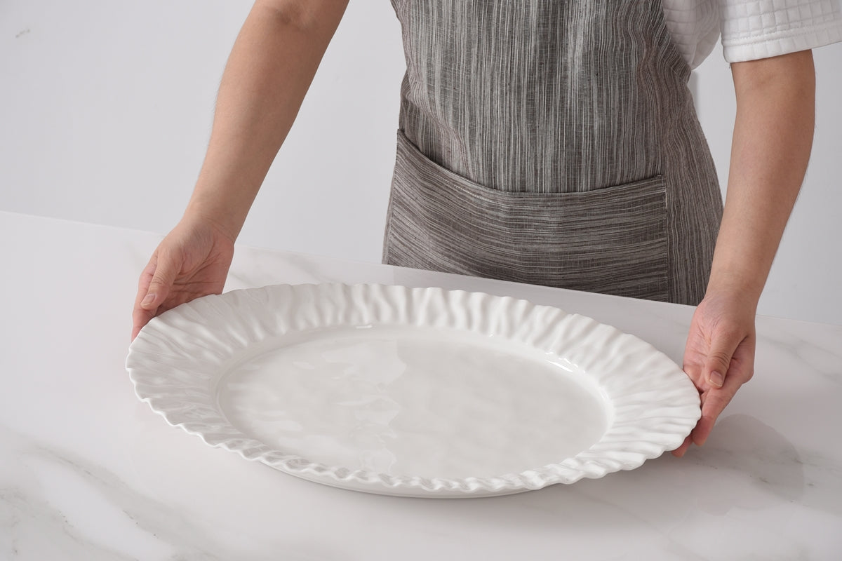 White Crinkle Style Large Oval Platter - Oven Safe
