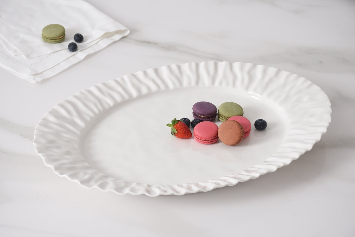 White Crinkle Style Large Oval Platter - Oven Safe