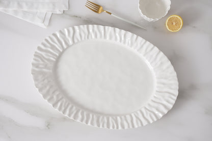 White Crinkle Style Large Oval Platter - Oven Safe