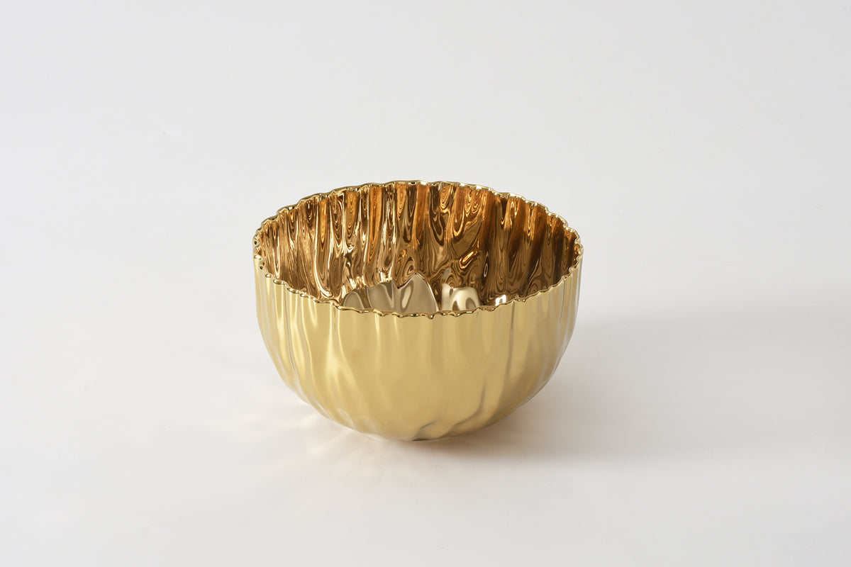 Gold Crinkle Style Medium Deep Serving Bowl - Oven Safe