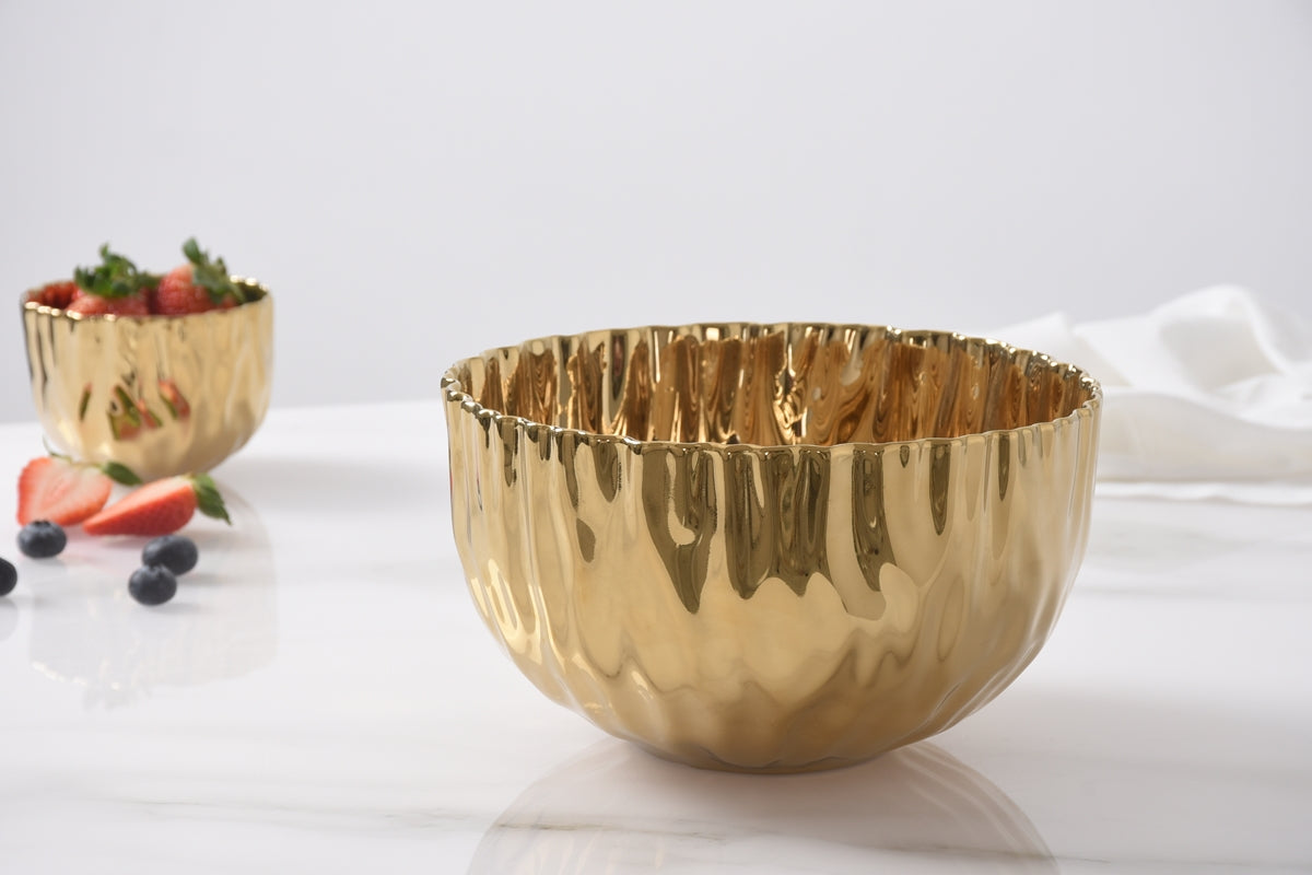 Gold Crinkle Style Medium Deep Serving Bowl - Oven Safe