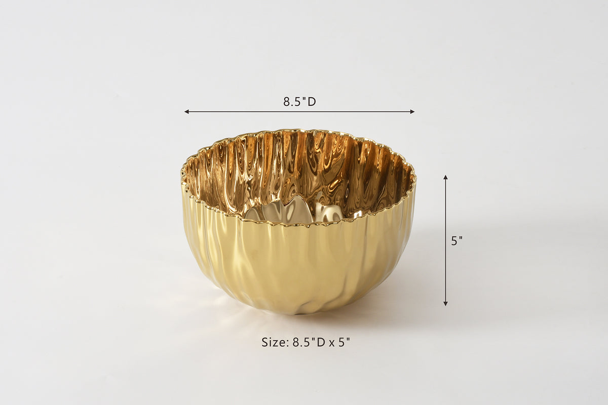 Gold Crinkle Style Medium Deep Serving Bowl - Oven Safe