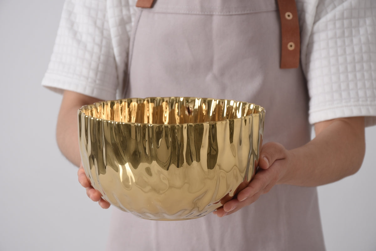 Gold Crinkle Style Medium Deep Serving Bowl - Oven Safe