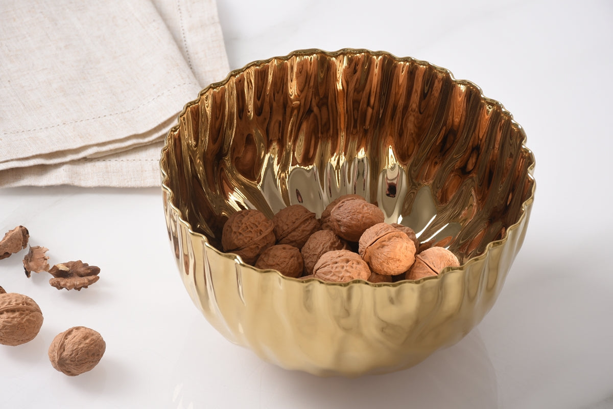 Gold Crinkle Style Medium Deep Serving Bowl - Oven Safe