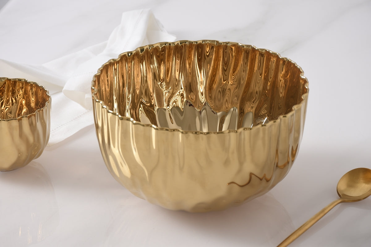 Gold Crinkle Style Medium Deep Serving Bowl - Oven Safe