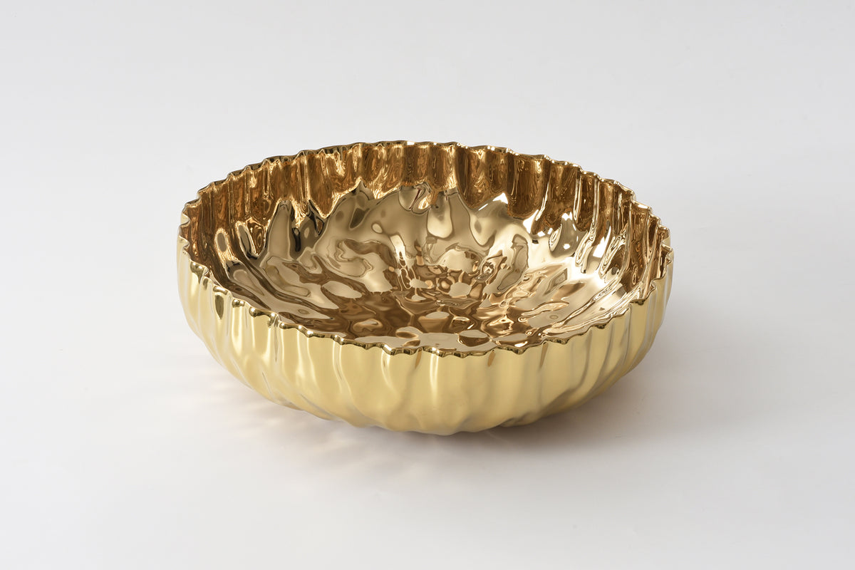 Gold Crinkle Style Extra Large Shallow Bowl - Oven Safe