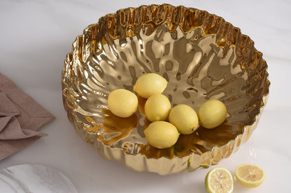 Gold Crinkle Style Extra Large Shallow Bowl - Oven Safe
