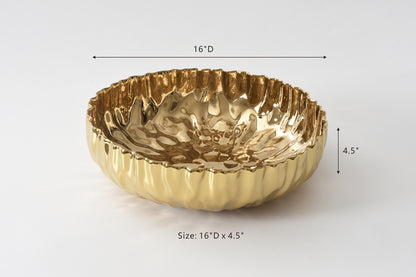 Gold Crinkle Style Extra Large Shallow Bowl - Oven Safe