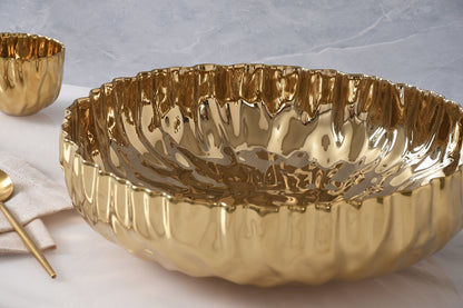 Gold Crinkle Style Extra Large Shallow Bowl - Oven Safe
