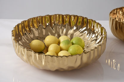 Gold Crinkle Style Extra Large Shallow Bowl - Oven Safe