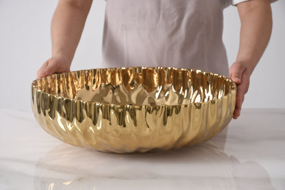 Gold Crinkle Style Extra Large Shallow Bowl - Oven Safe