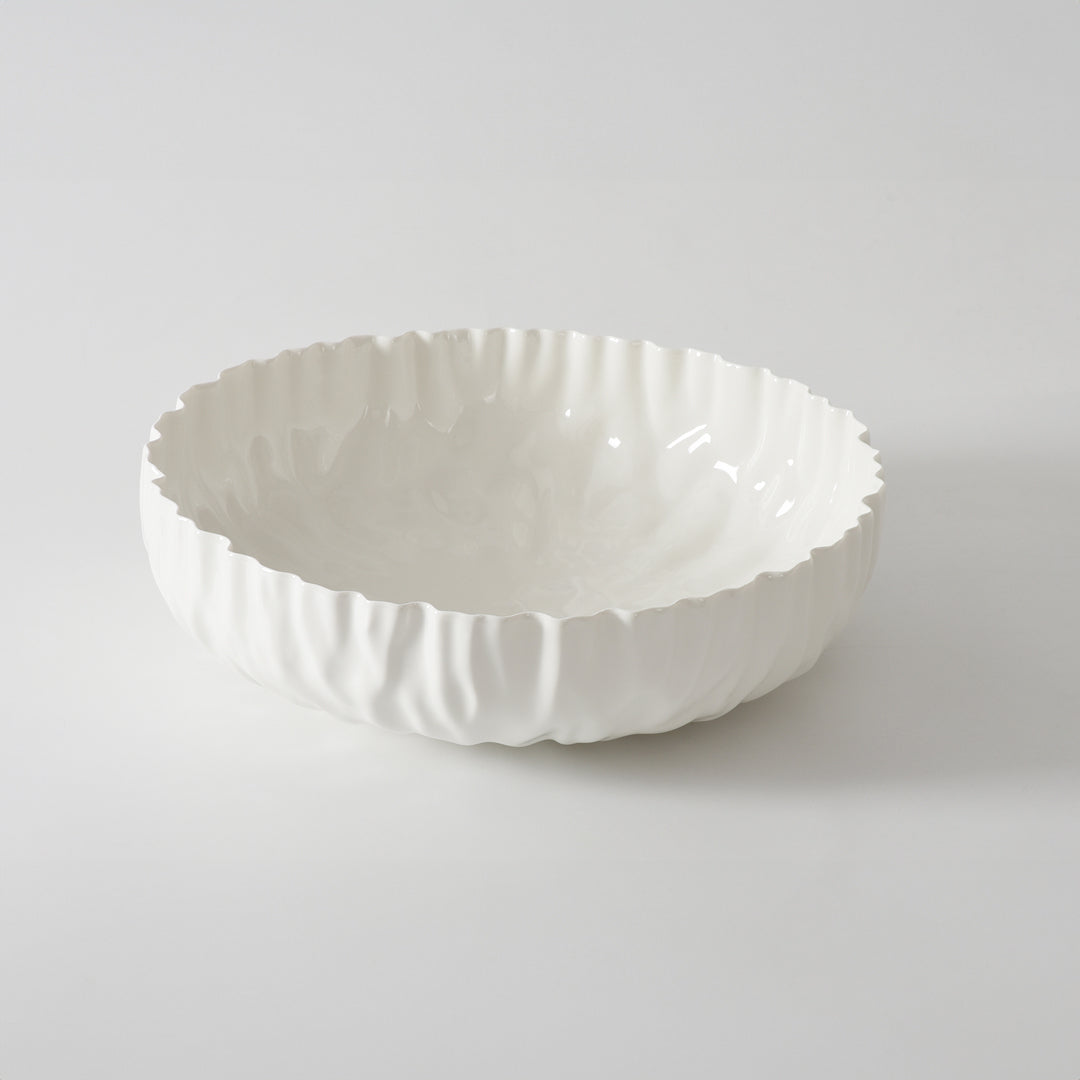 White Crinkle Style Extra Large Shallow Bowl - Oven Safe