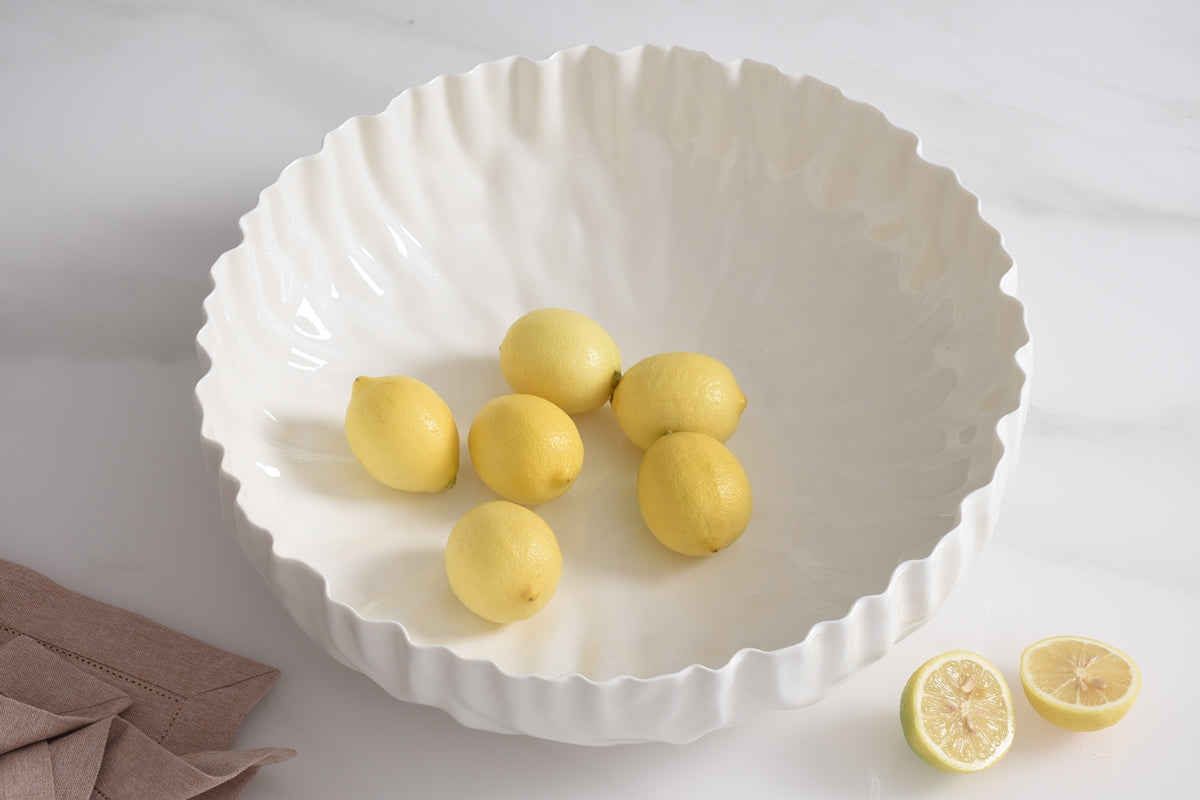 White Crinkle Style Extra Large Shallow Bowl - Oven Safe