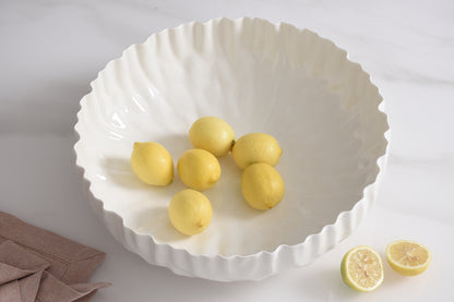 White Crinkle Style Extra Large Shallow Bowl - Oven Safe