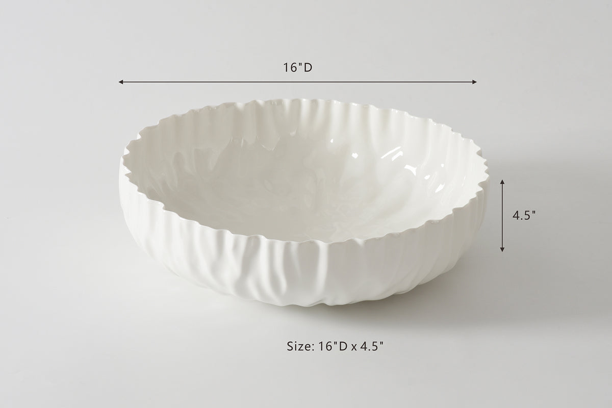 White Crinkle Style Extra Large Shallow Bowl - Oven Safe