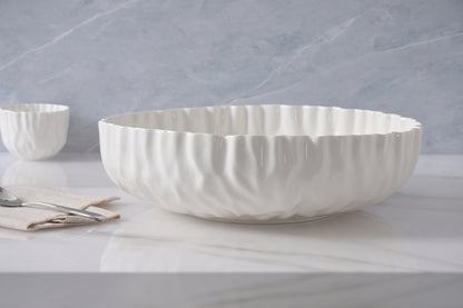 White Crinkle Style Extra Large Shallow Bowl - Oven Safe
