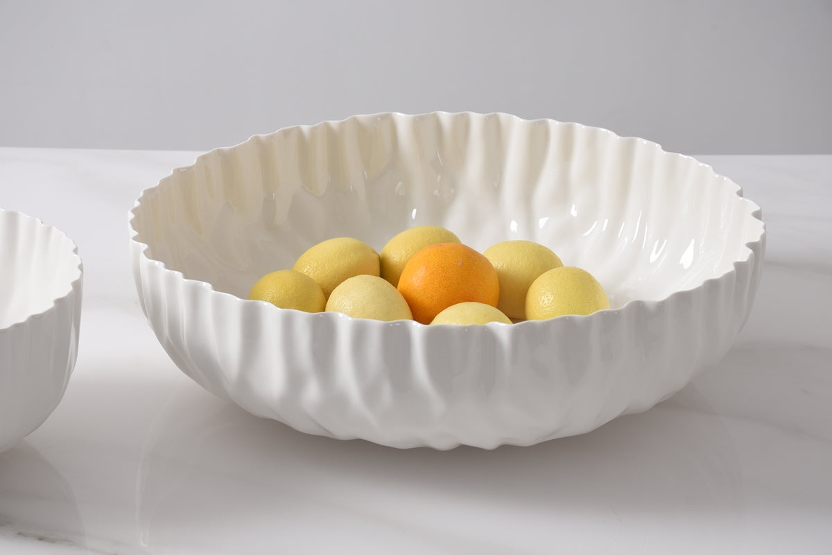 White Crinkle Style Extra Large Shallow Bowl - Oven Safe