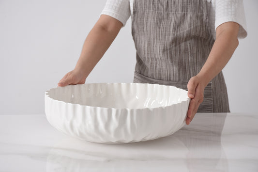 White Crinkle Style Extra Large Shallow Bowl - Oven Safe