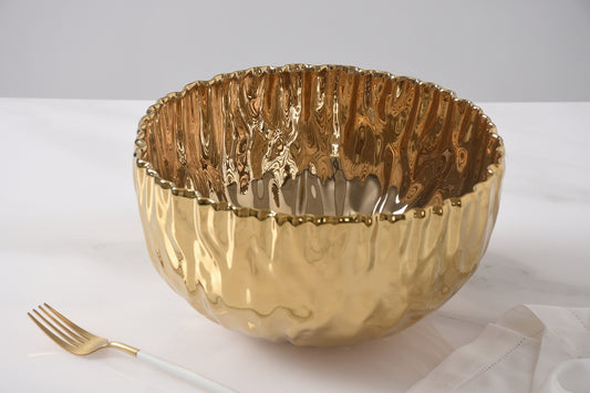 Gold Crinkle Style Large Deep Serving Bowl - Oven Safe