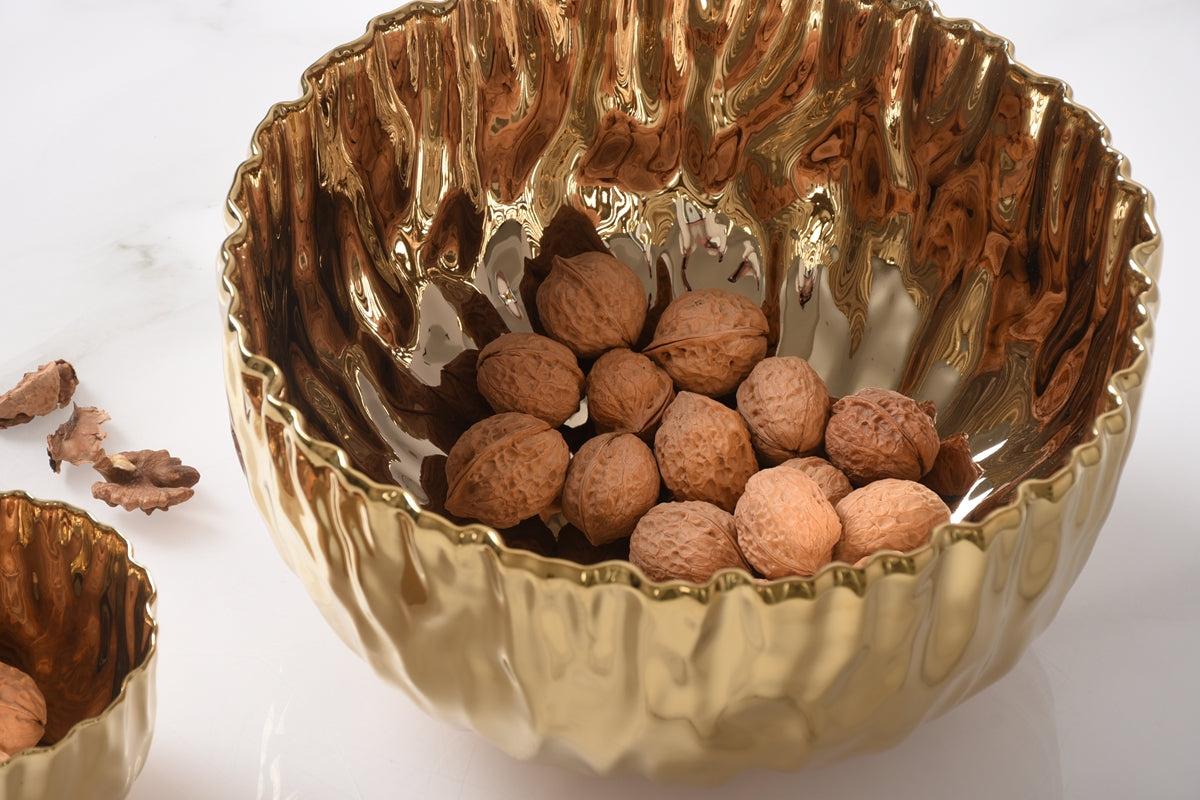 Gold Crinkle Style Large Deep Serving Bowl - Oven Safe