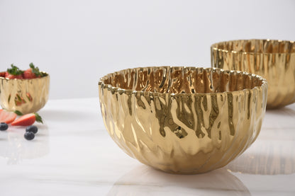 Gold Crinkle Style Large Deep Serving Bowl - Oven Safe