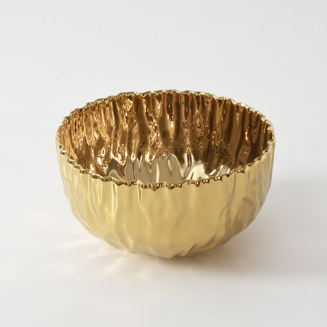 Gold Crinkle Style Large Deep Serving Bowl - Oven Safe