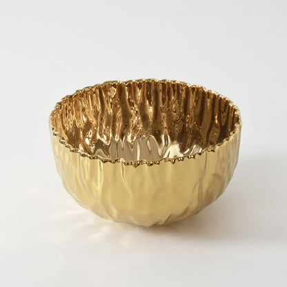 Gold Crinkle Style Large Deep Serving Bowl - Oven Safe