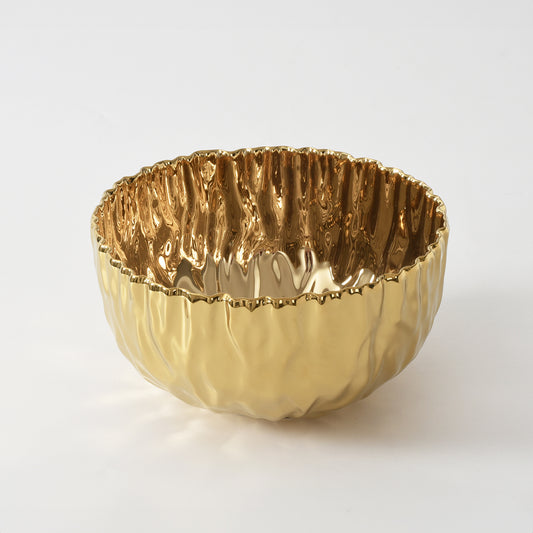 Gold Crinkle Style Large Deep Serving Bowl - Oven Safe