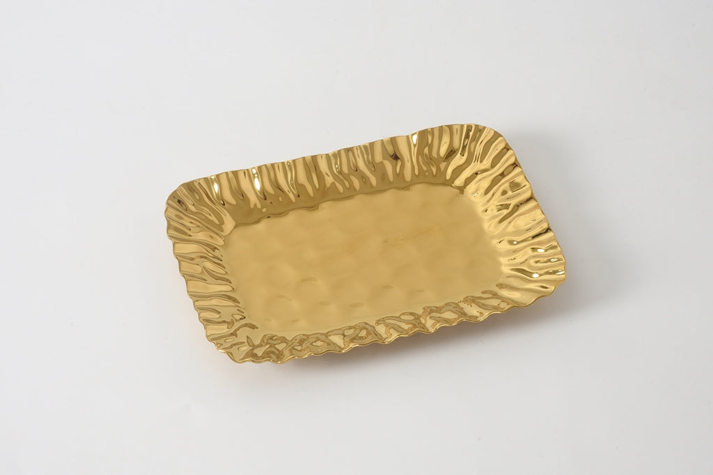 Gold Crinkle Style Small Deep Serving Tray - Oven Safe