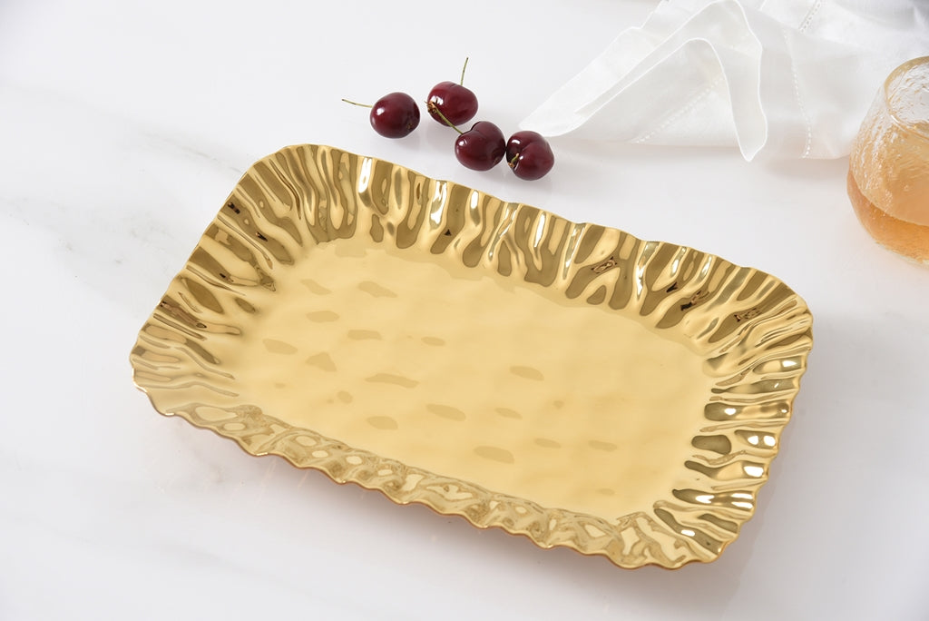 Gold Crinkle Style Small Deep Serving Tray - Oven Safe