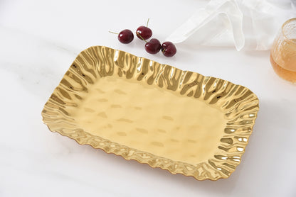 Gold Crinkle Style Small Deep Serving Tray - Oven Safe