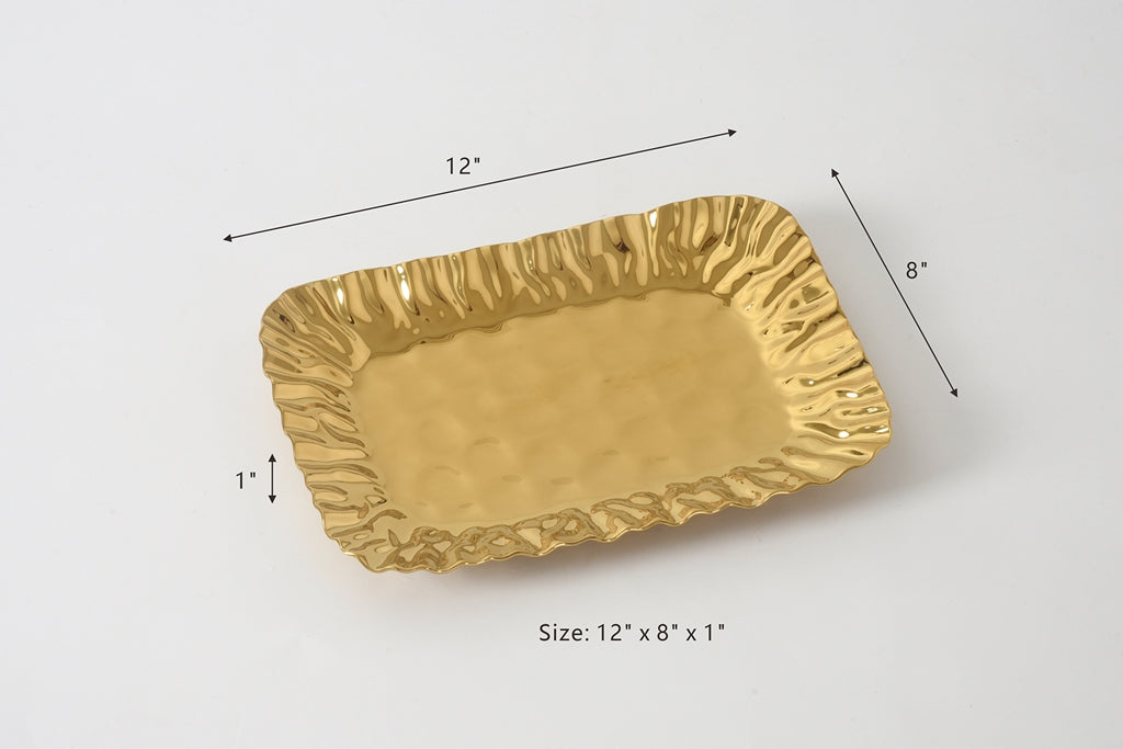Gold Crinkle Style Small Deep Serving Tray - Oven Safe