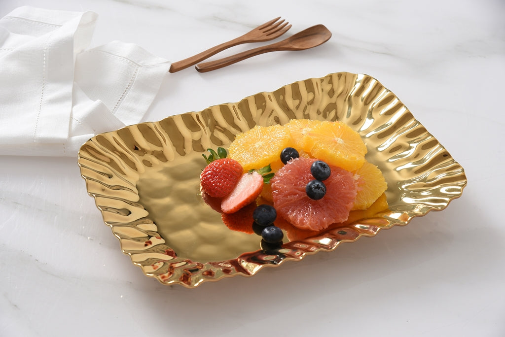 Gold Crinkle Style Small Deep Serving Tray - Oven Safe