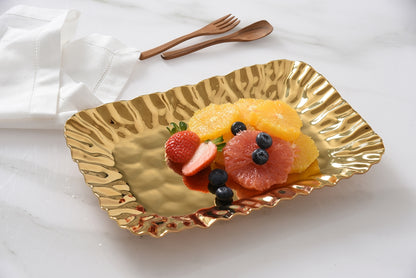 Gold Crinkle Style Small Deep Serving Tray - Oven Safe