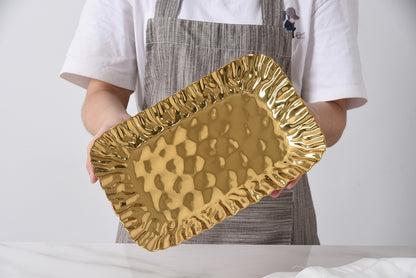 Gold Crinkle Style Small Deep Serving Tray - Oven Safe