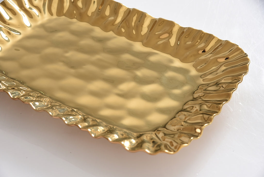 Gold Crinkle Style Small Deep Serving Tray - Oven Safe