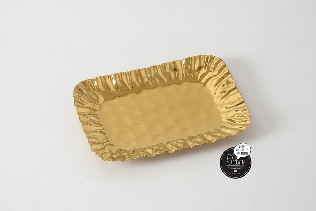 Gold Crinkle Style Small Deep Serving Tray - Oven Safe
