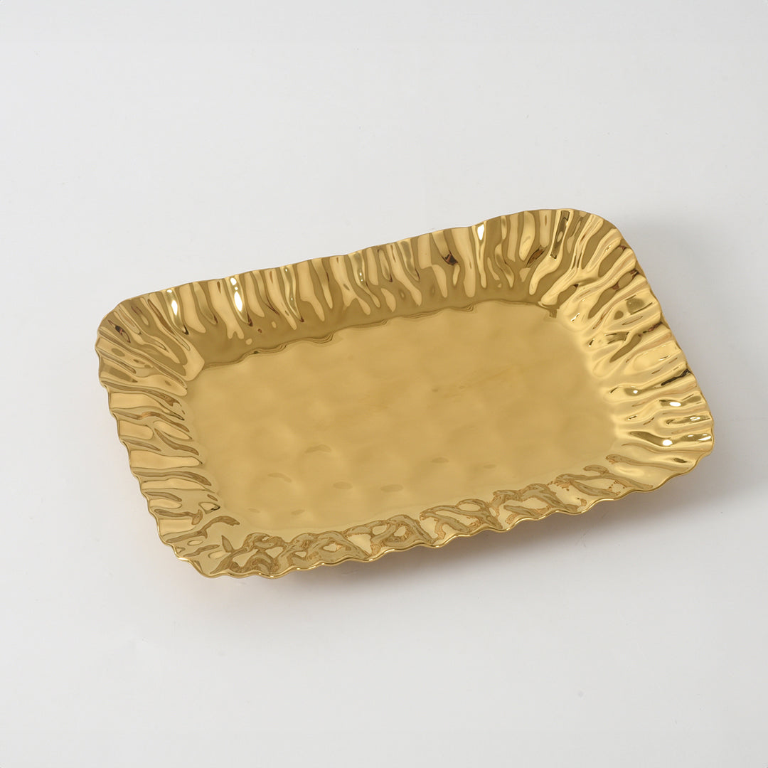 Gold Crinkle Style Small Deep Serving Tray - Oven Safe