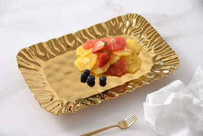 Gold Crinkle Style Medium Deep Serving Tray - Oven Safe