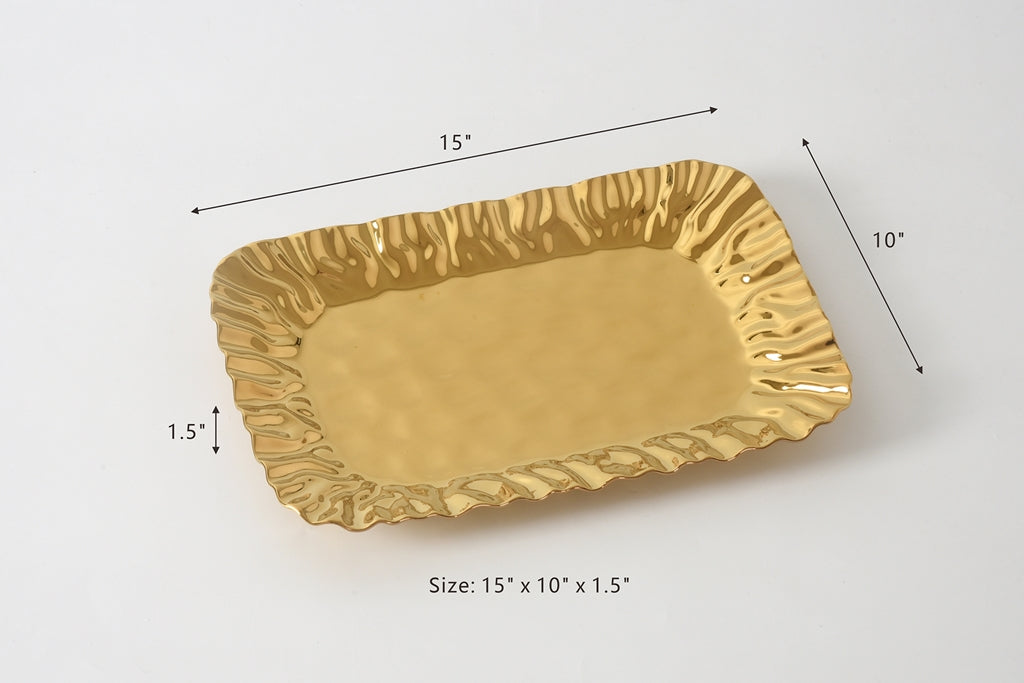 Gold Crinkle Style Medium Deep Serving Tray - Oven Safe
