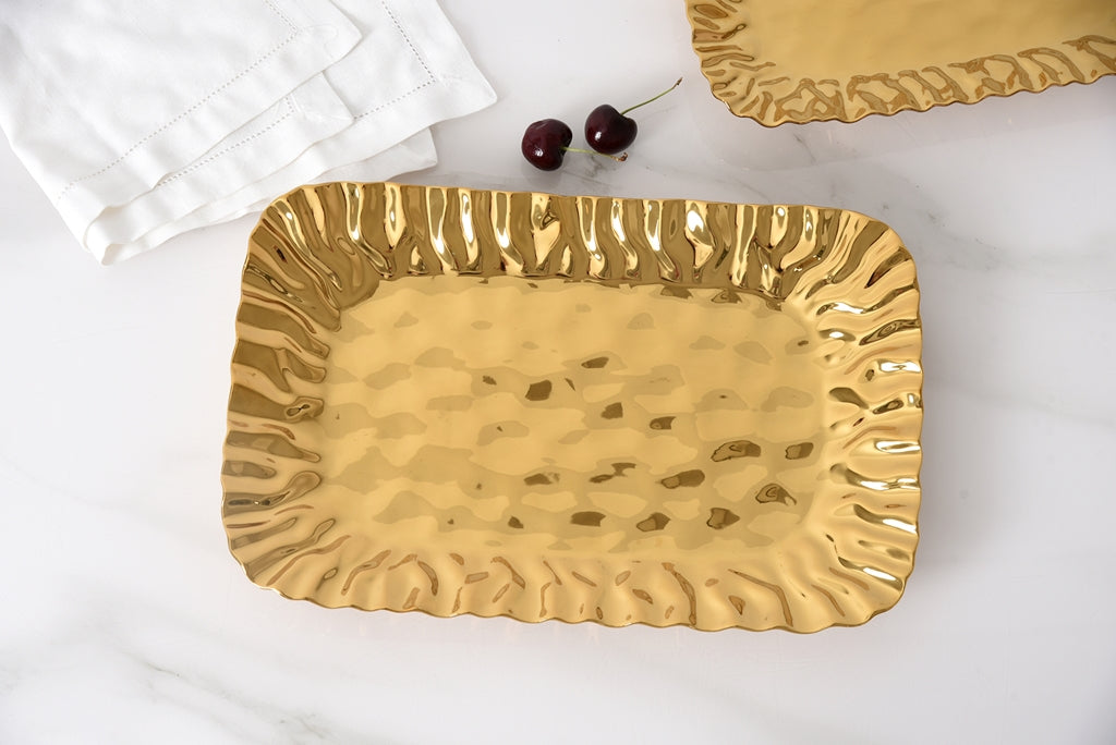 Gold Crinkle Style Medium Deep Serving Tray - Oven Safe