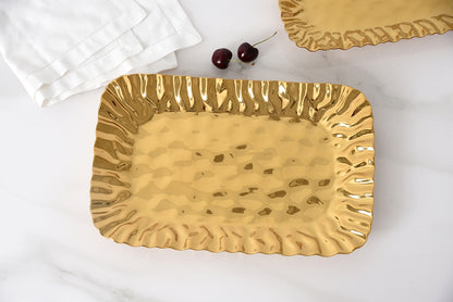 Gold Crinkle Style Medium Deep Serving Tray - Oven Safe